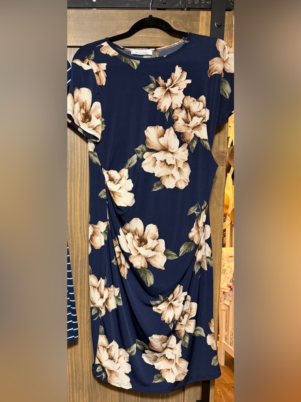 Navy Floral Short Sleeve Maternity Dress - Elegant Everyday